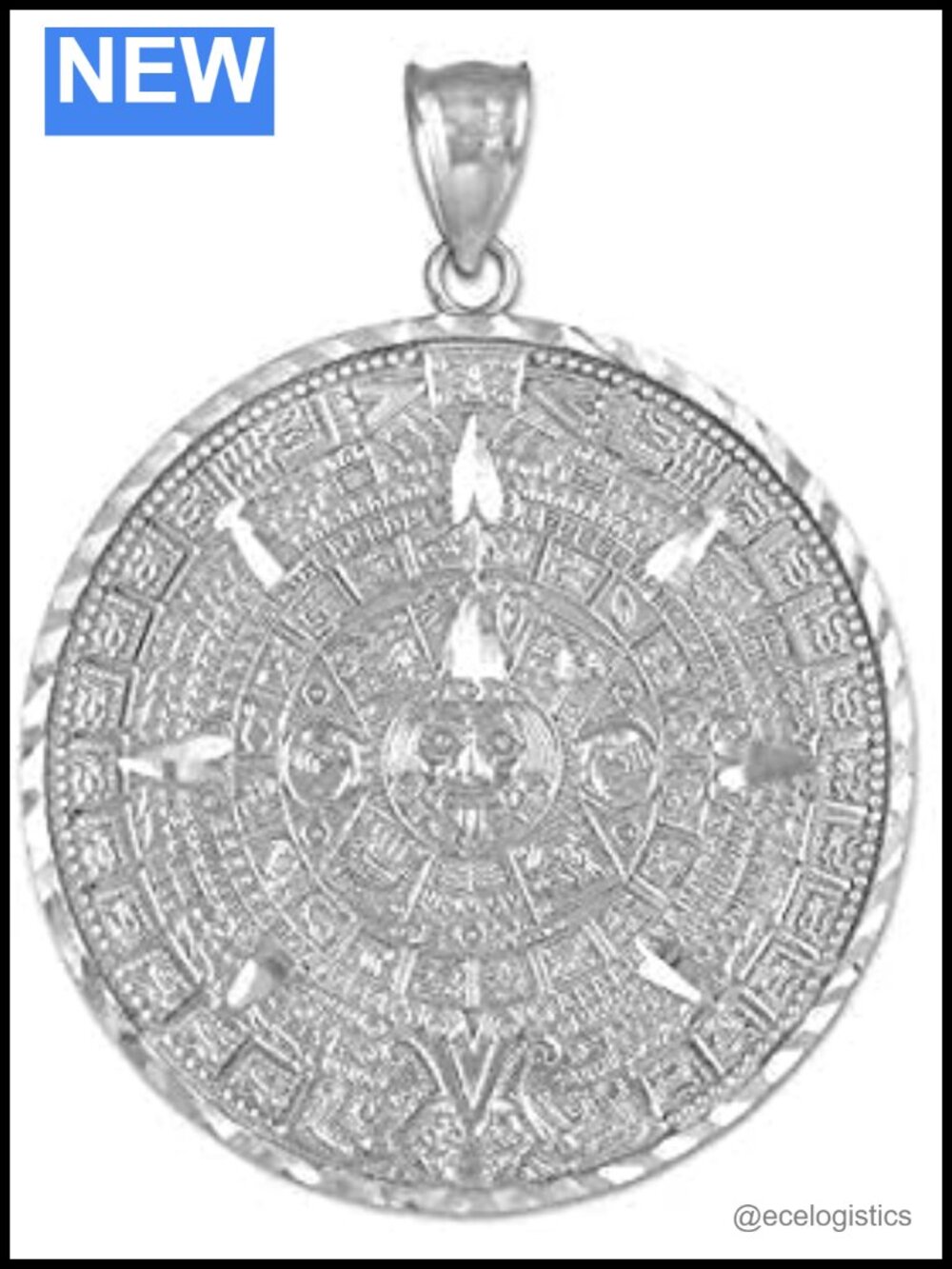 .925 Sterling Silver Aztec Mayan Calendar Pendant Charm